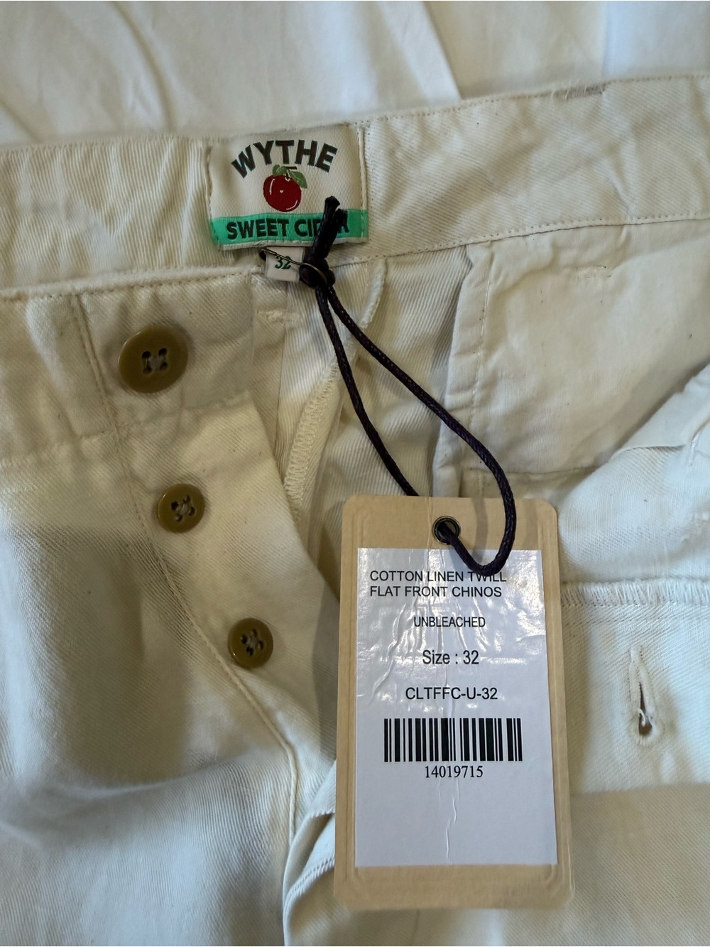 Wythe NY Unbleached Cream Cotton-Linen Twill Chinos